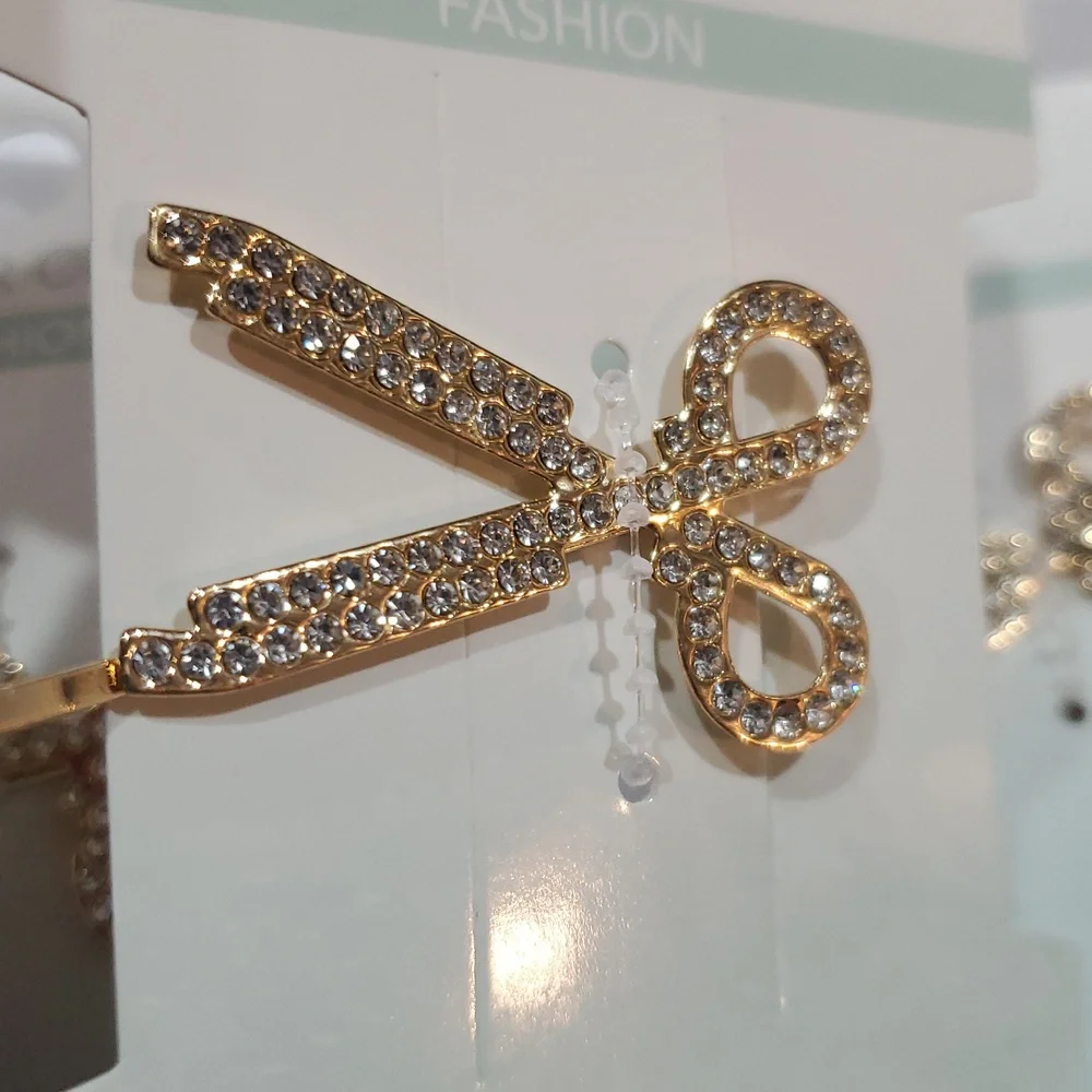 3pack bling rhinestone barber hairstylist‎ scissors shaped hair clip new